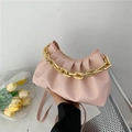 Pink pleated cloud bag with chunky gold chain strap and matching crossbody leather strap - Pink