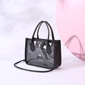 Transparente PVC Handtasche mit schwarzen Lederakzenten, Innentasche und Schultergurt-Set - Schwarz