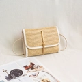 Straw woven envelope shoulder bag with white leather trim and gold tassel detail - White