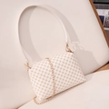 Fashionable beige shoulder bag with yellow geometric patterns and dual chain strap - White