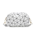 Mini geometric shoulder bag in white with black triangle patterns and gold hooks - White