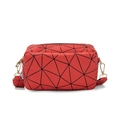 Mini red holographic geometric shoulder bag with laser rhombic pattern and gold zipper - Red