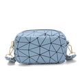 Light blue geometric holographic crossbody bag with gold hardware and zipper detail - Blue