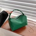 Emerald green litchi grain pillow bag with gold chain strap for women - Green