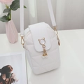 White quilted PU leather crossbody phone bag with gold cat ears and pearl tassels - White