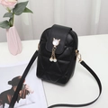 Quilted black mini crossbody bag with gold cat-ear hardware and pearl charms - Black