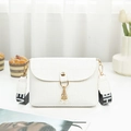 White crocodile pattern mini crossbody bag with pearl tassel and wide fabric strap - White