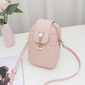 Light pink embroidered mobile phone bag with cat ear clasp and pearl tassel detail - Pink