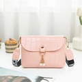 Pink crocodile pattern mini crossbody bag with pearl pendant and jacquard strap - Pink