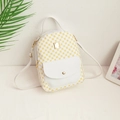 Mini white leather ladies backpack with yellow grid pattern and golden metal buckle - White