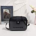 Crossbody bag in black and grey leather with gold hardware and Fashion print - Black
