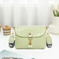 Mint green croc-embossed mini bag with pearl charms and branded wide strap - Green