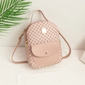 Chic pink apricot mini backpack for women featuring geometric patterns and gold accents - Pink