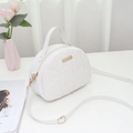 Elegant white quilted semi-circle handbag with gold hardware and adjustable strap - White