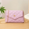 Lavender quilted chain crossbody bag with golden camellia flower buckle detail - Purple