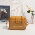 Fashion small square bag in ginger and brown color block with adjustable strap - Yellow