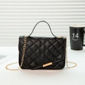 Classic black quilted crossbody chain bag with gold hardware and top handle for women - Black