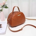 Brown embroidered crossbody handbag with triangle quilted texture and gold hardware - Coffee
