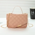 Dusty pink crossbody bag with quilted stitching and gold chain strap detail - Pink