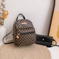 Vintage brown geometric backpack and black leather crossbody bag two-piece fashion set - Black