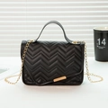 Black quilted chevron chain bag with gold hardware and leather top handle strap - Black Pattern 2