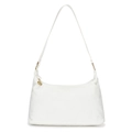 Minimalist white suede underarm bag with gold accents and circular pendant charm - White