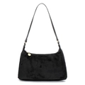 Classic black faux fur underarm bag with golden zipper on a clean white background - Black