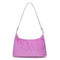 Purple plush faux fur underarm bag with zipper closure and gold pendant accent - Purple