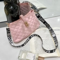 Pink quilted crossbody bag with diamond stitching, gold buckle and LOVE logo strap - Pink