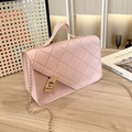 Quilted light pink square handbag with gold chain strap and elegant metallic lock - Pink