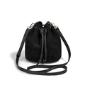 Borsa a secchiello minimalista in velluto a coste nero con dettagli dorati e tracolla - Nero