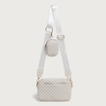 Witte bedrukte crossbody tas met brede riem en bijpassende ronde portemonnee - Wit
