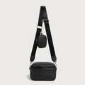 Zwarte tweedelige crossbodytassenset met geometrische print en brede schouderriem - Zwart