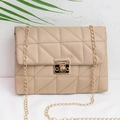 Beige gewatteerde cloud bag met gouden ketting en metalen draaisluiting - Donkerbruin