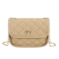 Quilted crossbody messenger bag in beige faux leather with elegant gold chain strap - Khaki