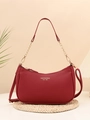 Deep red lychee texture crescent bag with gold chain strap and elegant gold foil logo - Burgundy