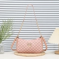 Pink crescent underarm bag with M-letter monogram print and gold chain strap - Pink