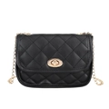 Elegant black quilted crossbody bag with golden chain strap and metallic swivel lock - Black
