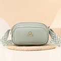 Chic bean green crossbody bag with double zip design and geometric wide strap - Green