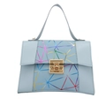 Light blue crossbody bag with iridescent geometric pattern and golden metallic buckle - Blue