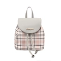 Zaino alla moda a scacchi rosa e grigi con patta stile british e logo dorato - Grigio chiaro