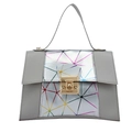 Chic laser gradient small square handbag for women with geometric pattern and gold lock - Dark Gray
