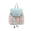 Mini zaino da donna con patta in pelle azzurra e corpo con motivo a quadri vintage - Blu