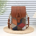 Retro multi-colored patchwork PU leather mobile phone crossbody bag with adjustable strap - Contrast Color 1