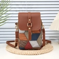Crossbody phone bag with multi-color patchwork leather textures and adjustable strap - Contrast Color 2