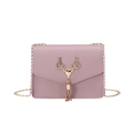 Pale purple faux leather crossbody chain bag with golden deer head and tassel accent - Violet