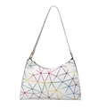 Borsa baguette bianca da donna con motivo geometrico colorato e dettagli dorati - Bianco