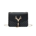 Sac bandoulière noir élégant avec boucle tête de cerf dorée et pompon doré - Noir Imprimé
