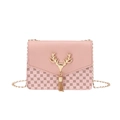Sac bandoulière rose avec pendentif cerf doré, pompon et détails à motifs floraux - Rose Imprimé