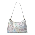 Borsa a mano laser argento con motivi geometrici colorati e sottile tracolla da donna - Argento